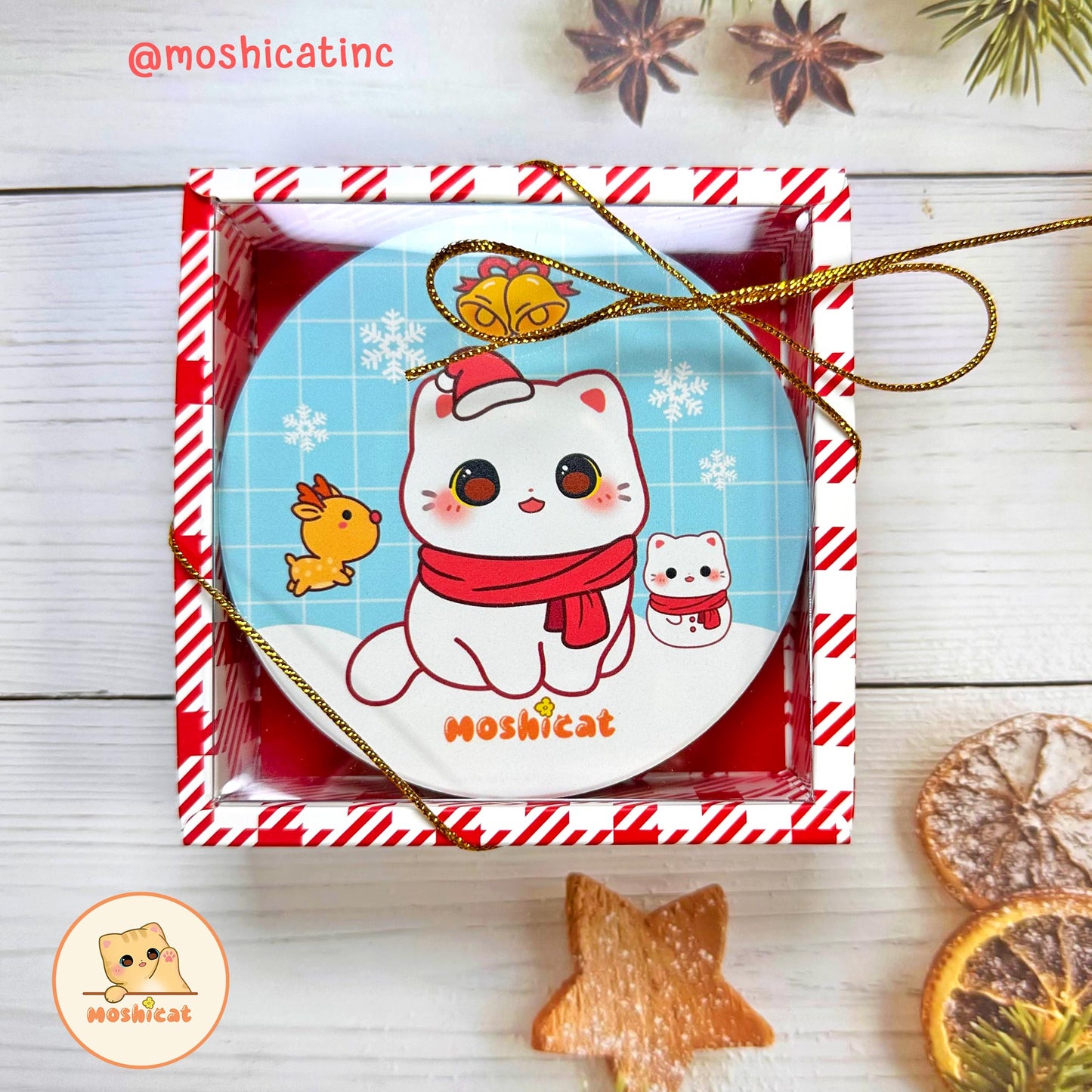 Christmas snow kitty ceramic coaster