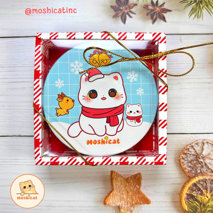 Christmas snow kitty ceramic coaster