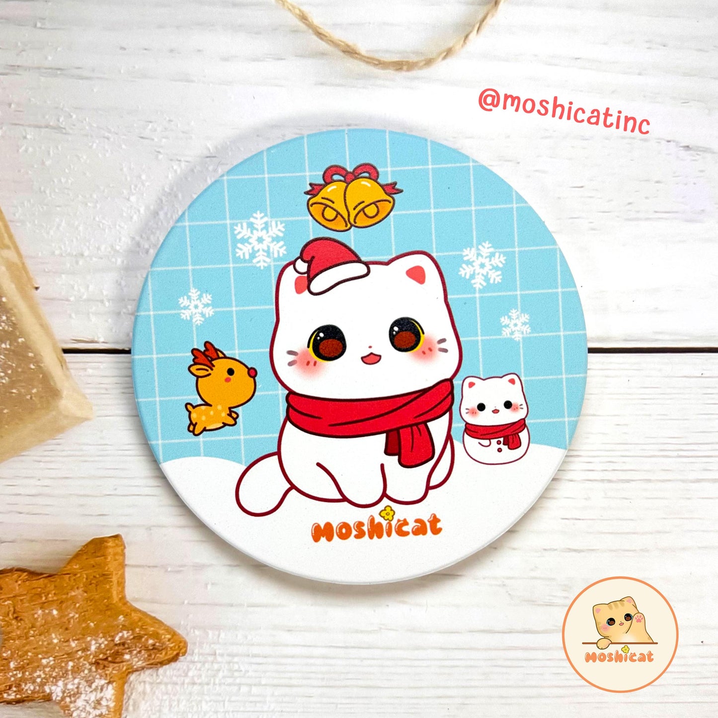 Christmas snow kitty ceramic coaster