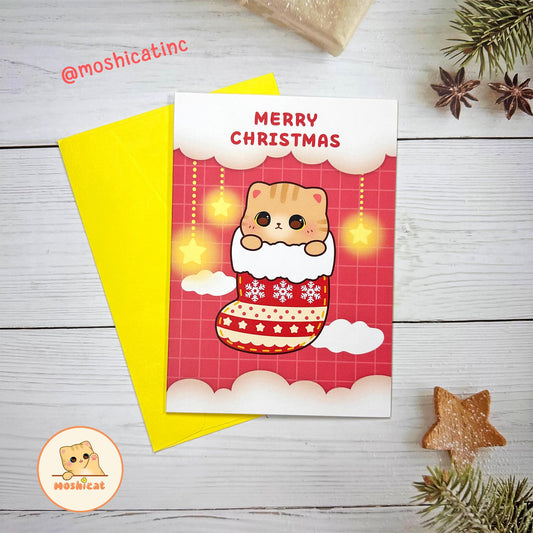 Kitty in a sock Christmas card