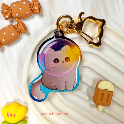 Astronaut kitty glitter keychain