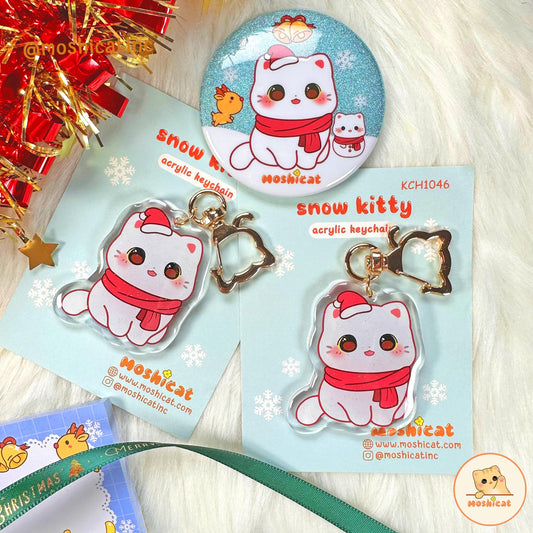 Snow kitty glitter keychain
