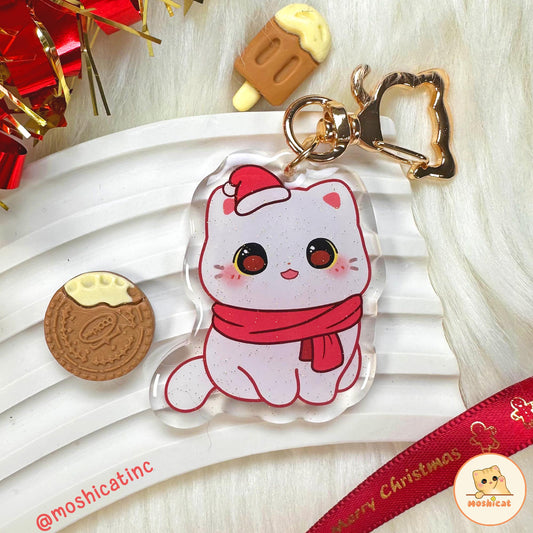 Snow kitty glitter keychain