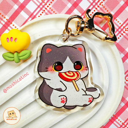Lollipop kitty glitter keychain