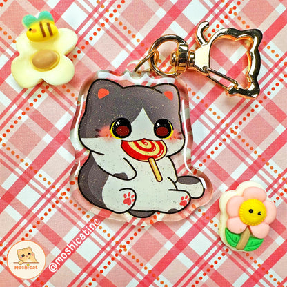 Lollipop kitty glitter keychain