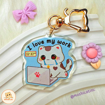 'I love my work' glitter keychain