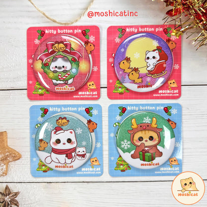 Snow kitty glitter badge / button pin