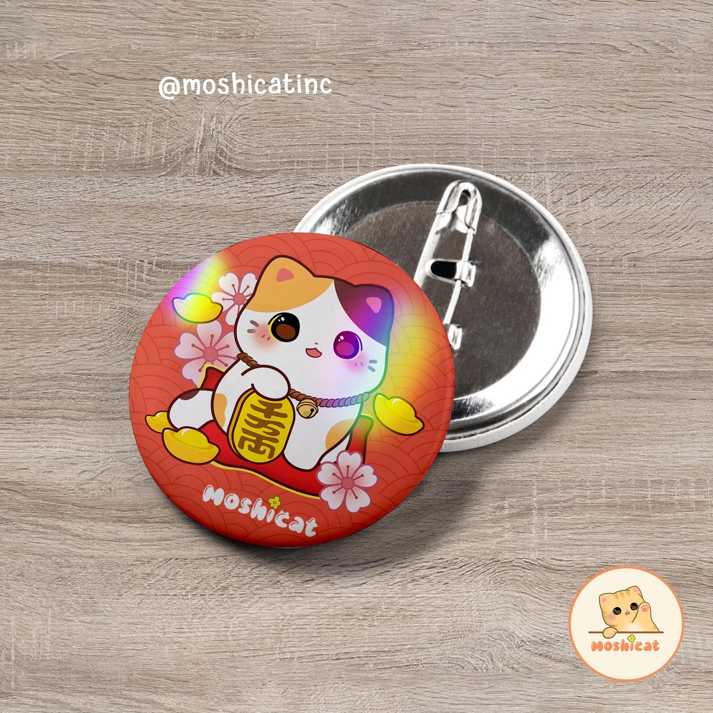 Fortune kitty button pin / badge