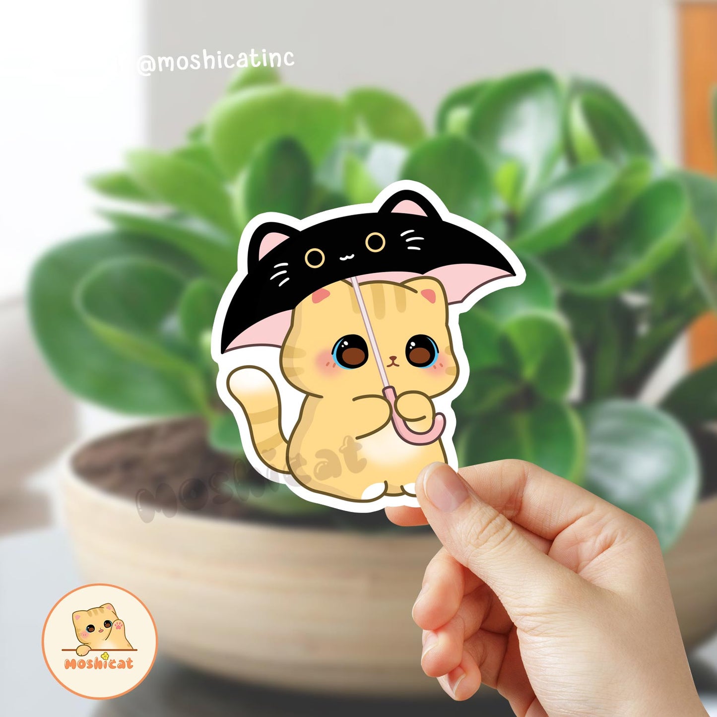 Kitty under umbrella Vinyl sticker