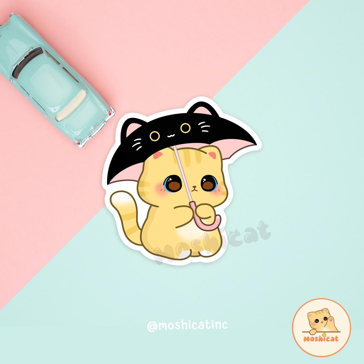 Kitty under umbrella Vinyl sticker