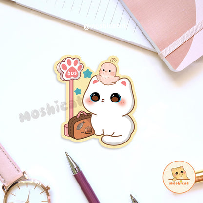 Travelling kitty waiting for bus Vinyl sticker