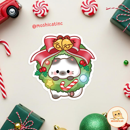 Christmas wreath kitty Vinyl sticker