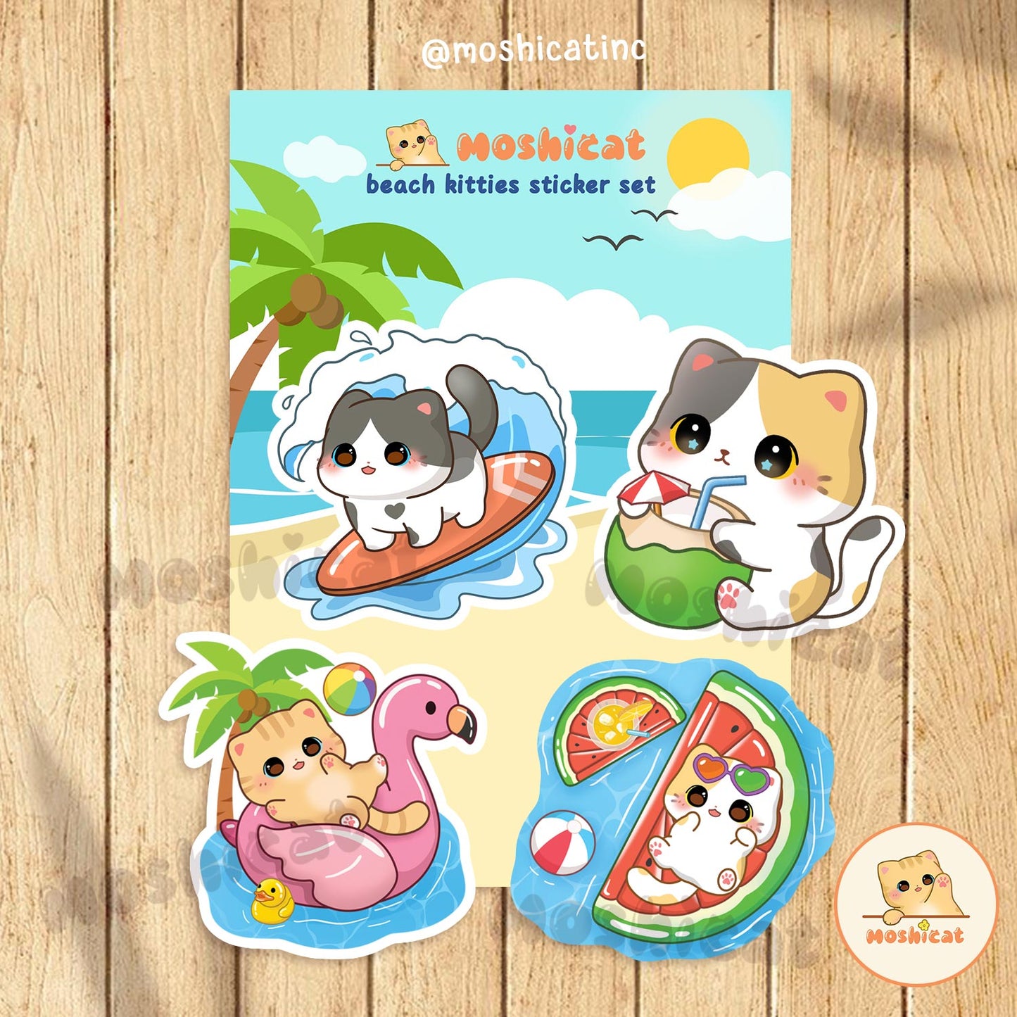 Beach kitties holographic sticker set of 4
