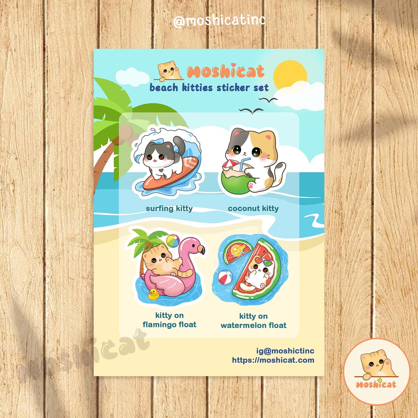 Beach kitties holographic sticker set of 4