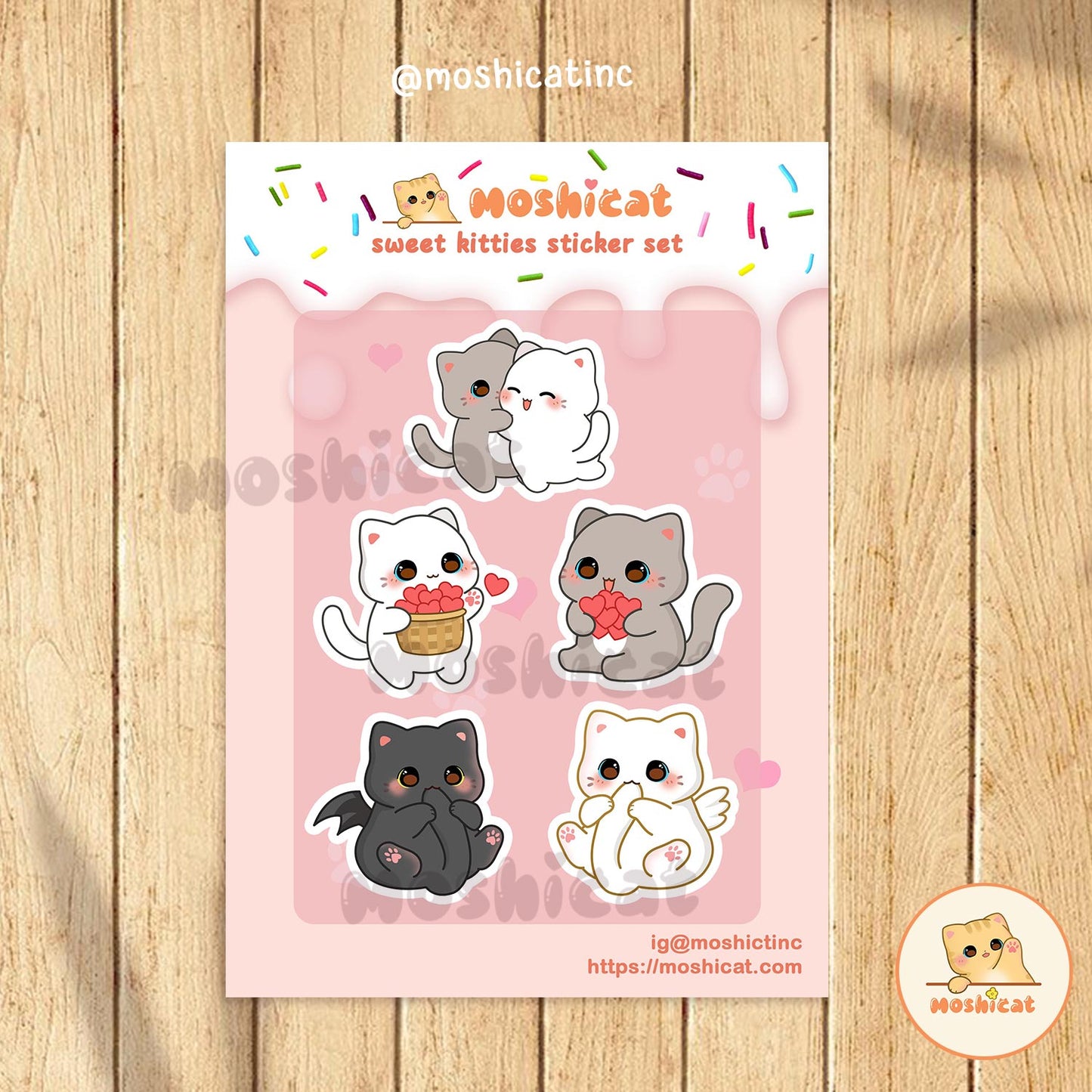 Sweet kitties holographic sticker set of 5