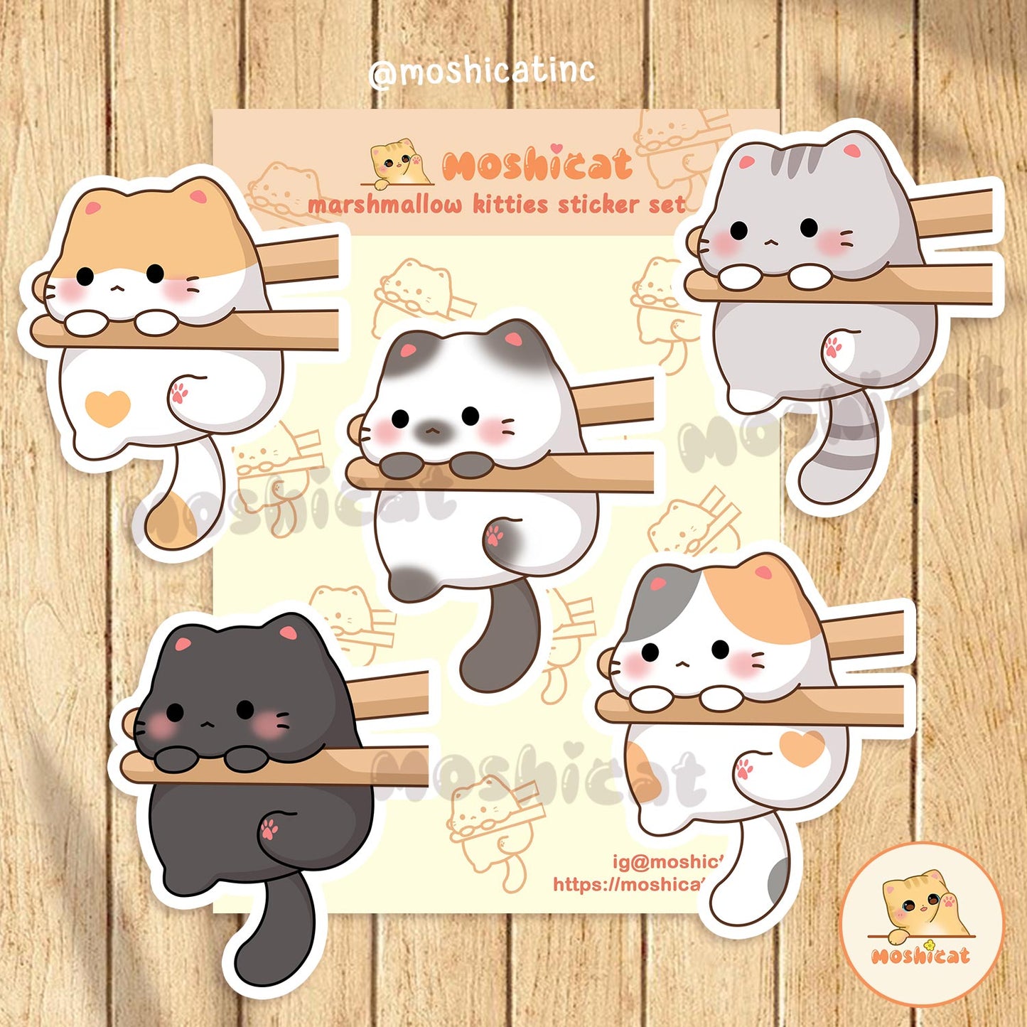 Marshmallow kitties holographic sticker set of 5