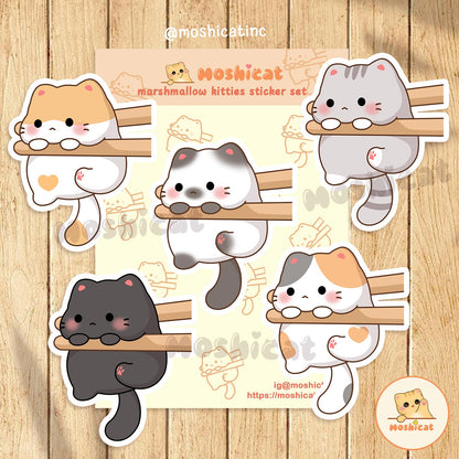 Marshmallow kitties holographic sticker set of 5