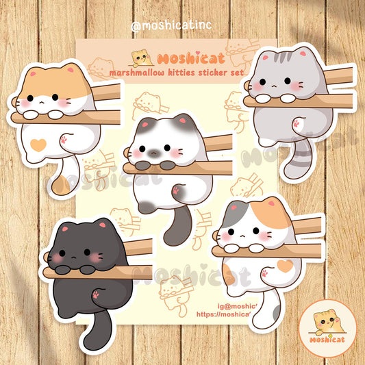 Marshmallow kitties holographic sticker set of 5