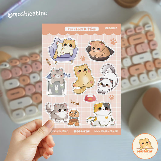 Moshicat purrfect kitties waterproof glitter sticker sheet