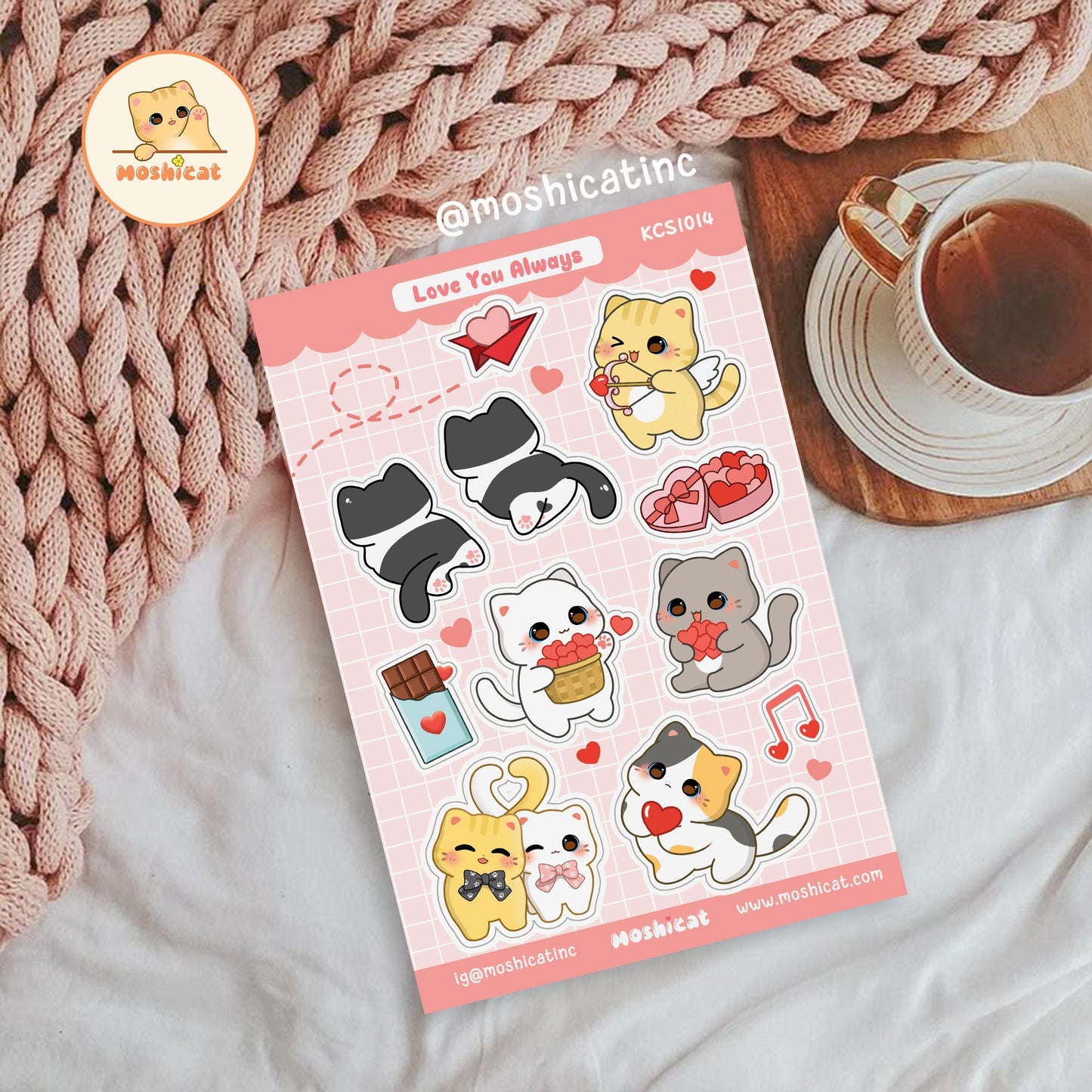 Moshicat love you always waterproof glitter sticker sheet