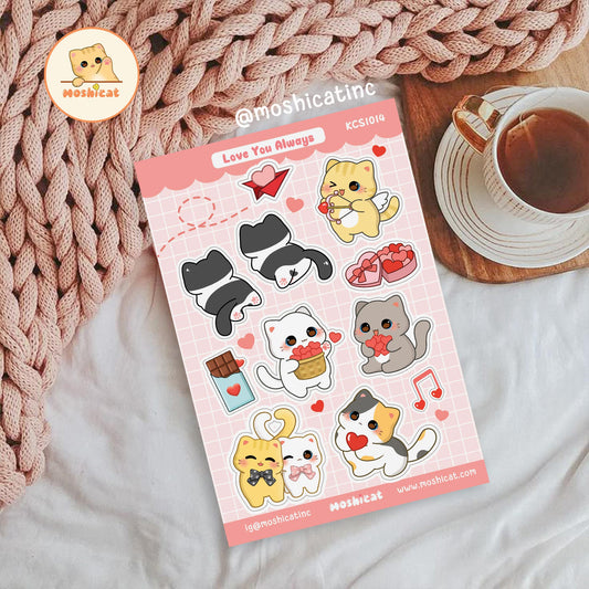 Moshicat love you always waterproof glitter sticker sheet