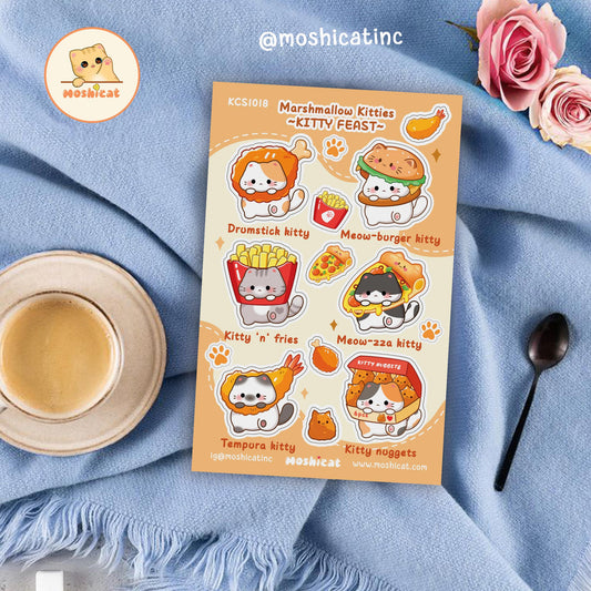 Moshicat kitty feast waterproof glitter sticker sheet