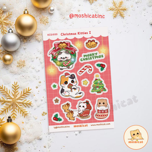 Moshicat Christmas kitties I (red) glitter sticker sheet