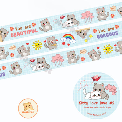 Kitty love love #2 blue (Washi tape)